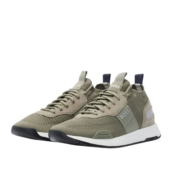 Boss Mens Titanium Suede Panel Running Sneakers / Dark Green